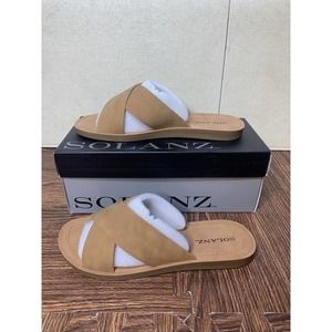 NIB Solanz Sandal Flats Tan Beige Crisscross Strappy Open Toe Sz 9.5 M